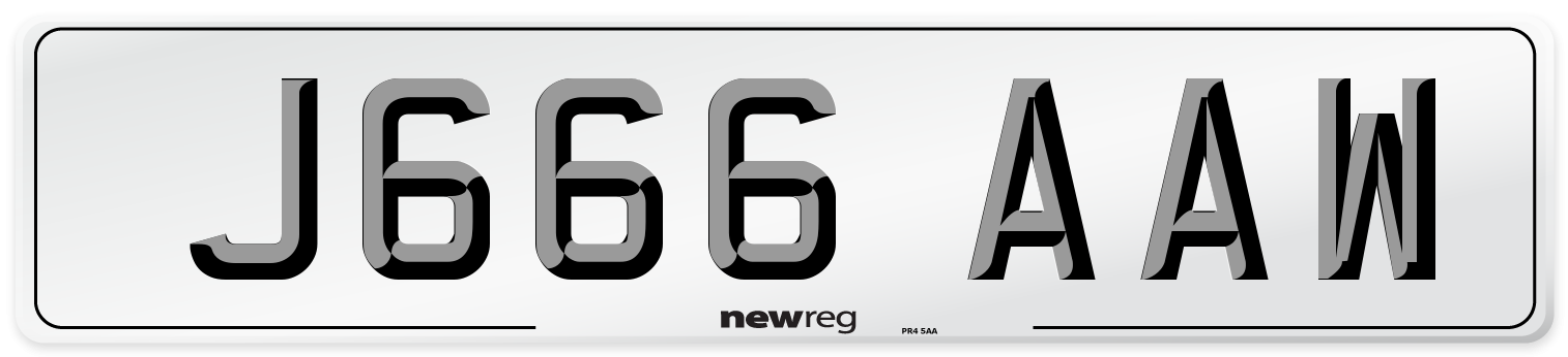 J666 AAW Number Plate from New Reg